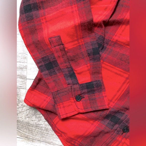 H & M Button Down Red & Black Plaid Flannel Boys Size 7 New With Tags - Picture 5 of 6